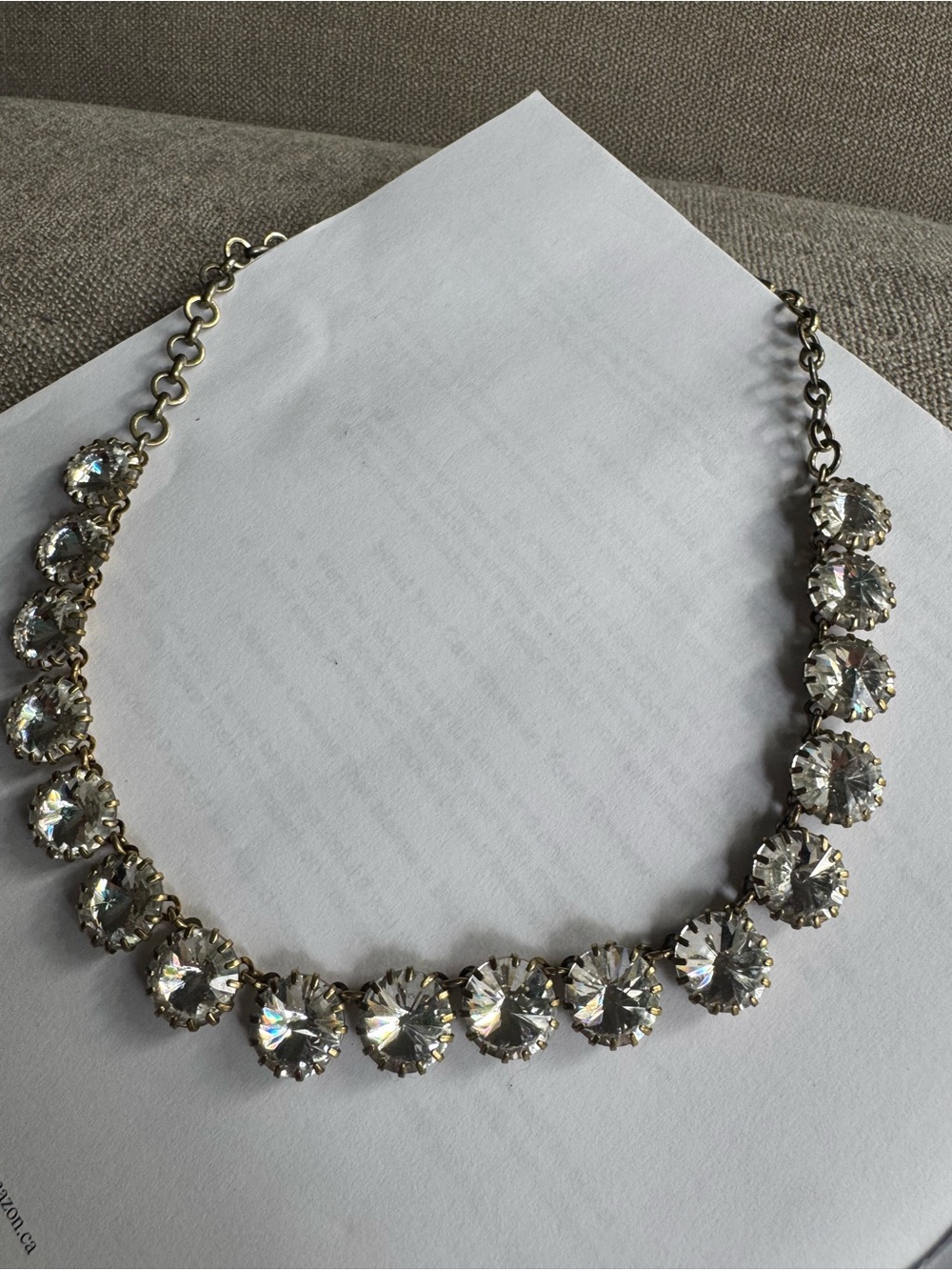 J.Crew Clear Crystal Statement Necklace Faded Gold Tone
